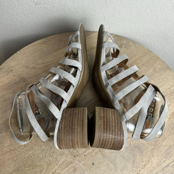 Franco Sarto Finesse Cage strappy Gladiator Sandal Sz‎ 10M Grey Suede Block Heel - Picture 5 of 10